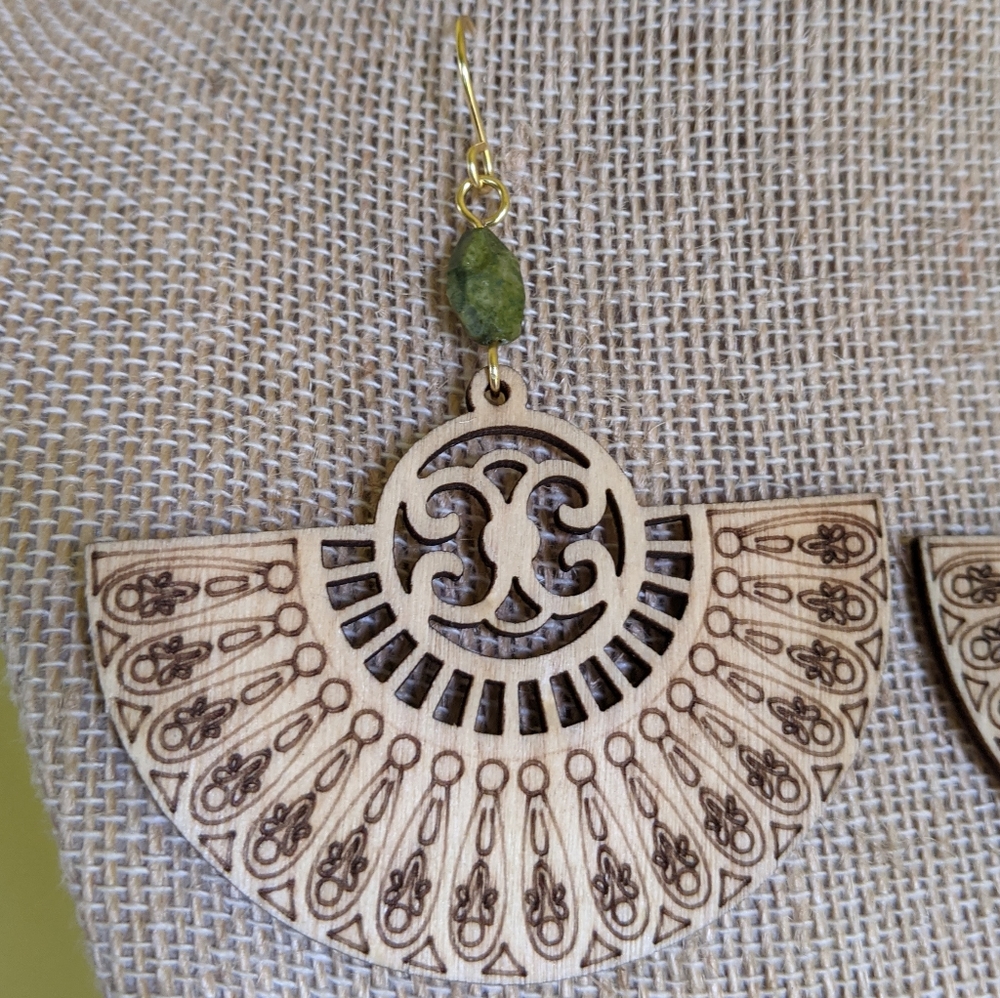 Large Statement Wooden Mandala Earrings - Picture 4 of 6